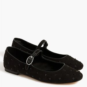 New!! J.Crew Black Suede Rhinestones Mary Jane Flats